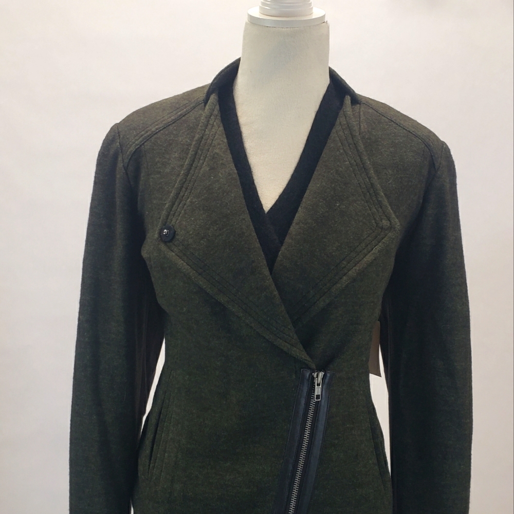Lined Tweed like Moto Jacket Cotton / Wool Olive Green Coldwater Creek Size 16